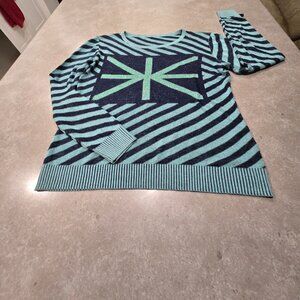 Women's Abstract Print Stripe Pullover Knit Top w/Glitter Accent - Size Medium